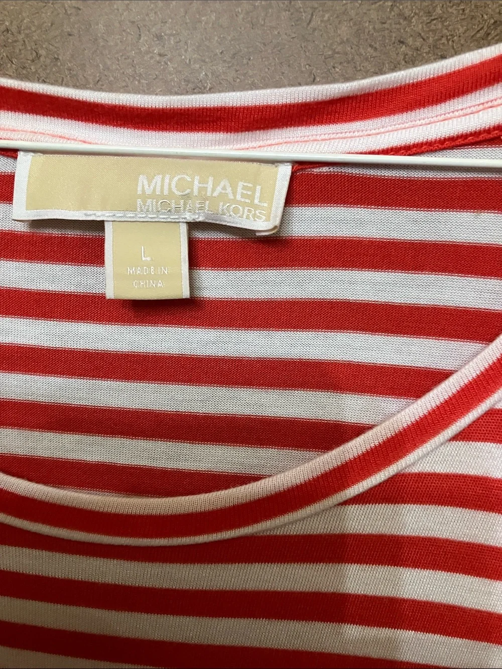 Michael Kors Red and White Striped Short Sleeve Tee